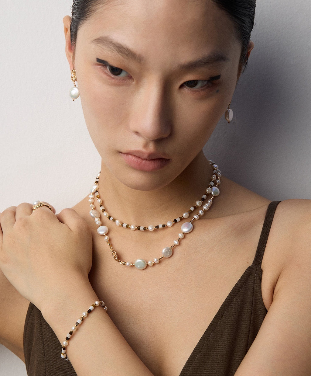 925 Sterling Silver Pearl, Mother of Pearl and Tiger’s Eye Necklace