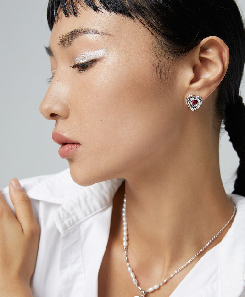 925 Sterling Silver Cubic Zirconia Heart Pendant Earrings