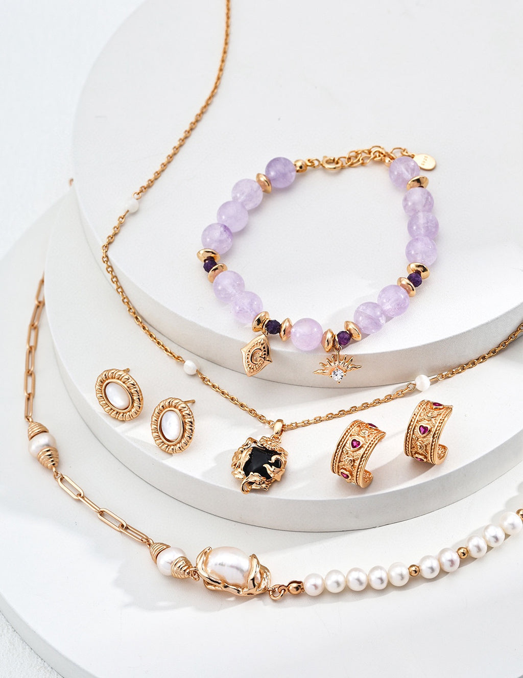 925 Sterling Silver Amethyst and Cubic Zirconia Bracelet in vintage gold and purple amethyst, product view 9