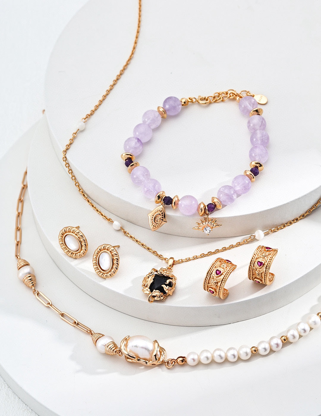 925 Sterling Silver Amethyst and Cubic Zirconia Bracelet in vintage gold and purple amethyst, product view 9