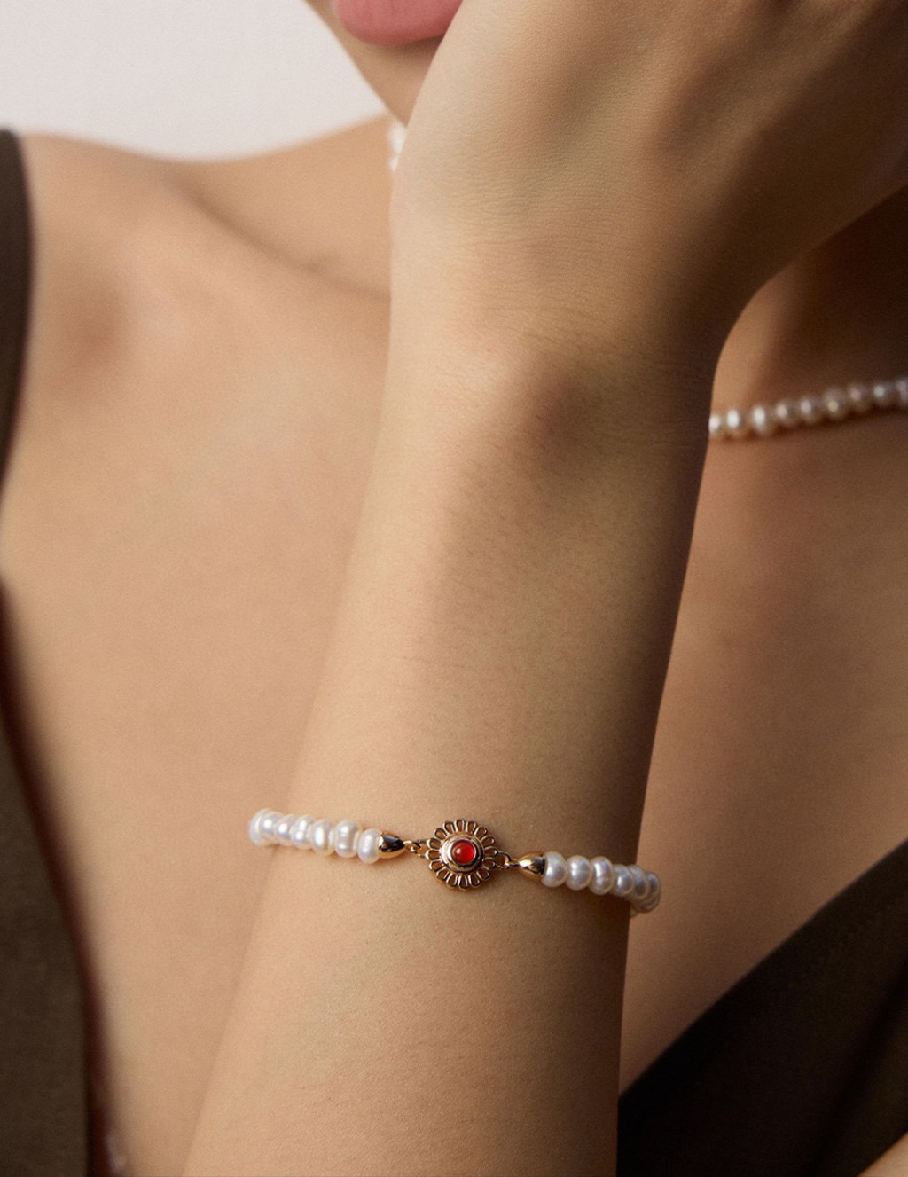925 Sterling Silver Pearl and Agate Adjustable Bracelet