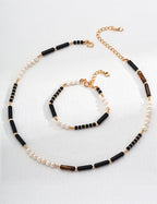 925 Sterling Silver Black Agate and Natural Pearl Necklace, product view 11