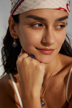 925 Sterling Silver Blue Enamel Cubic Zirconia Earrings in blue enamel and vintage gold, product view 10