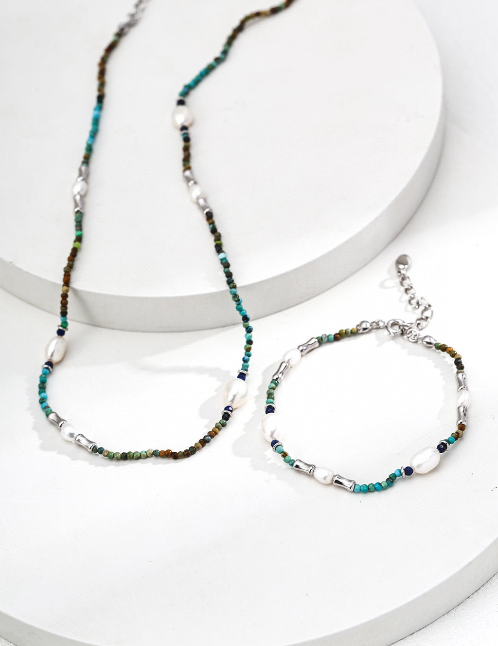 925 Sterling Silver Vintage Lapis Lazuli, Natural Pearl and Turquoise Bracelet, product view 13
