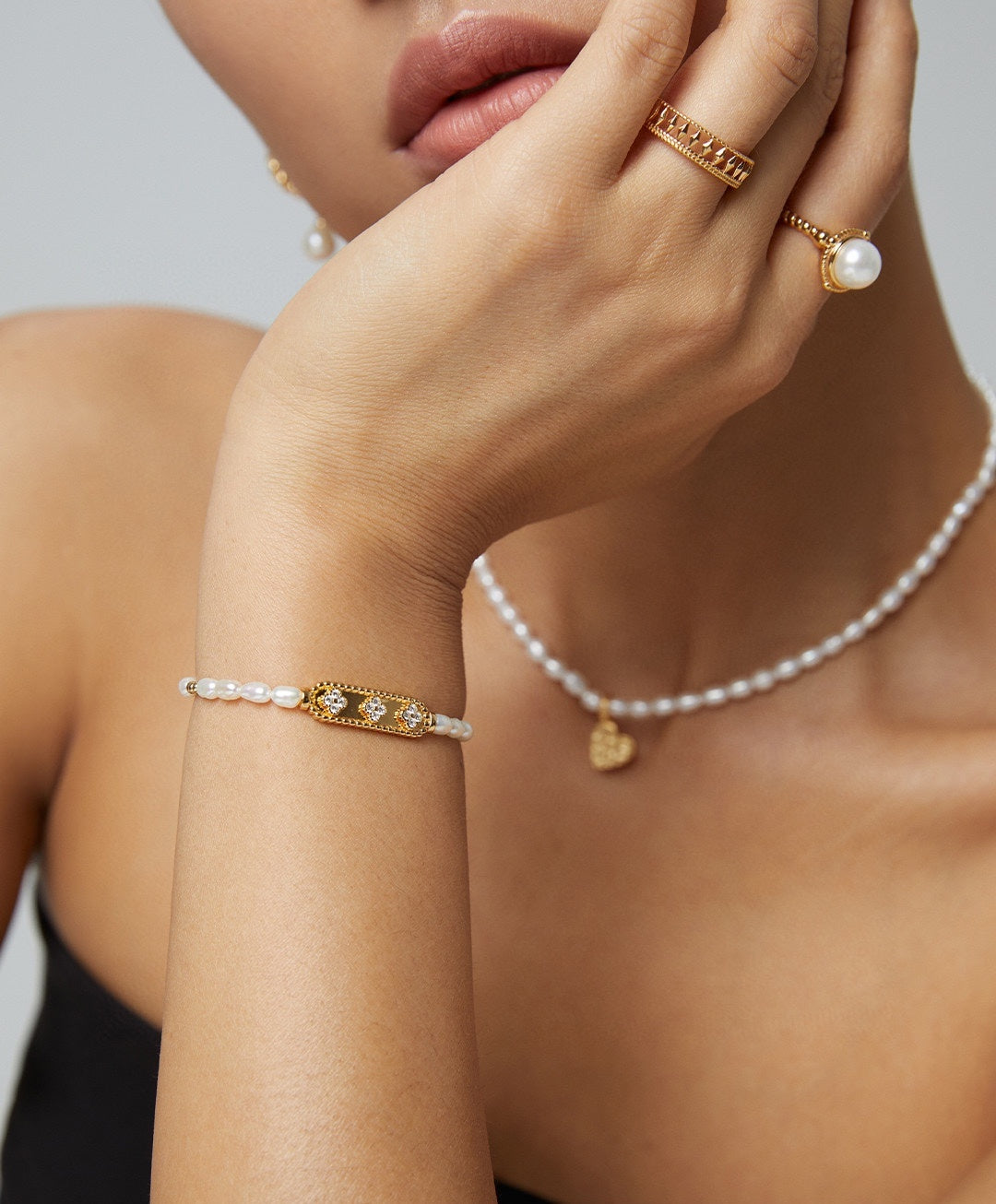 925 Sterling Silver Natural Pearl and Cubic Zirconia Bracelet, product view 7