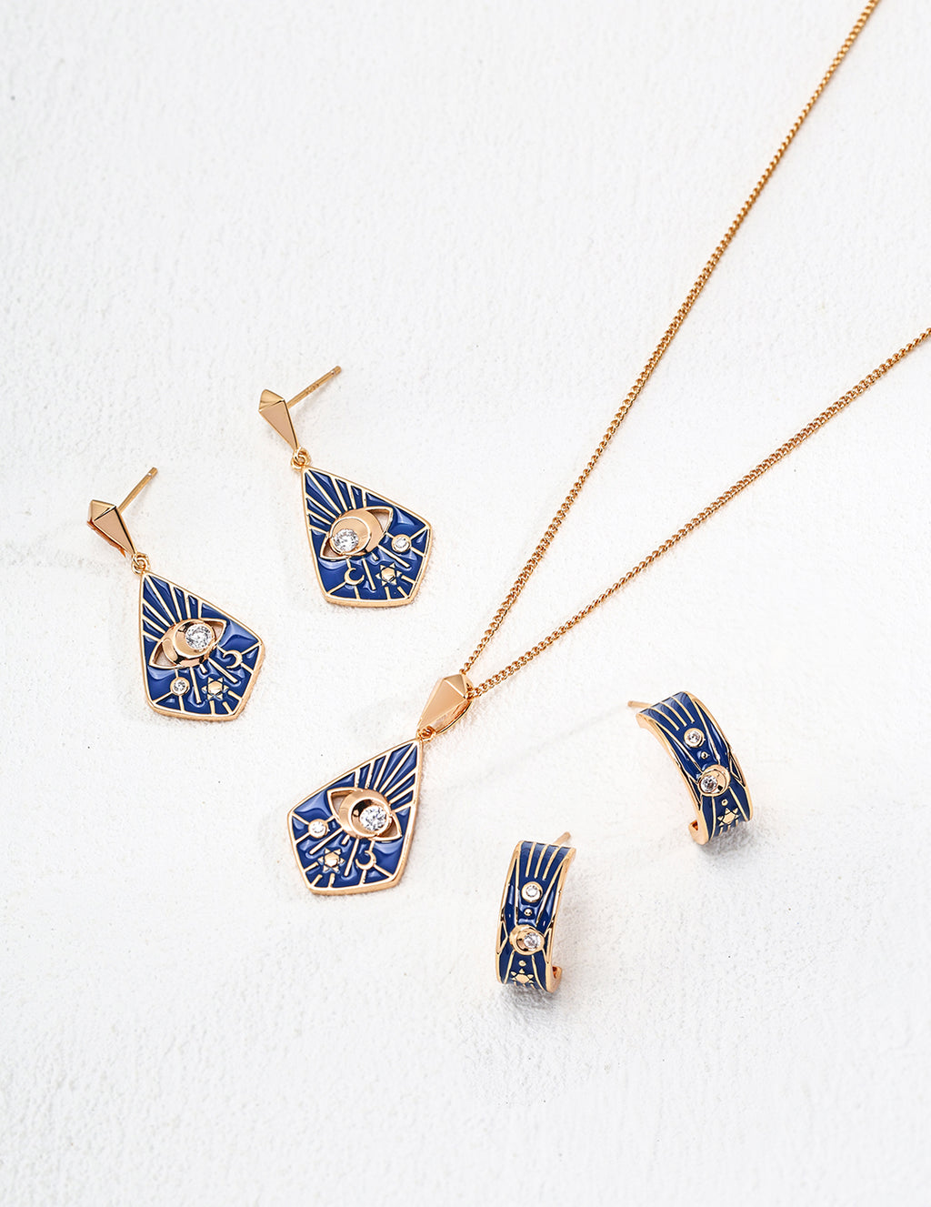 925 Sterling Silver Blue Enamel Cubic Zirconia Earrings in blue enamel and vintage gold, product view 9
