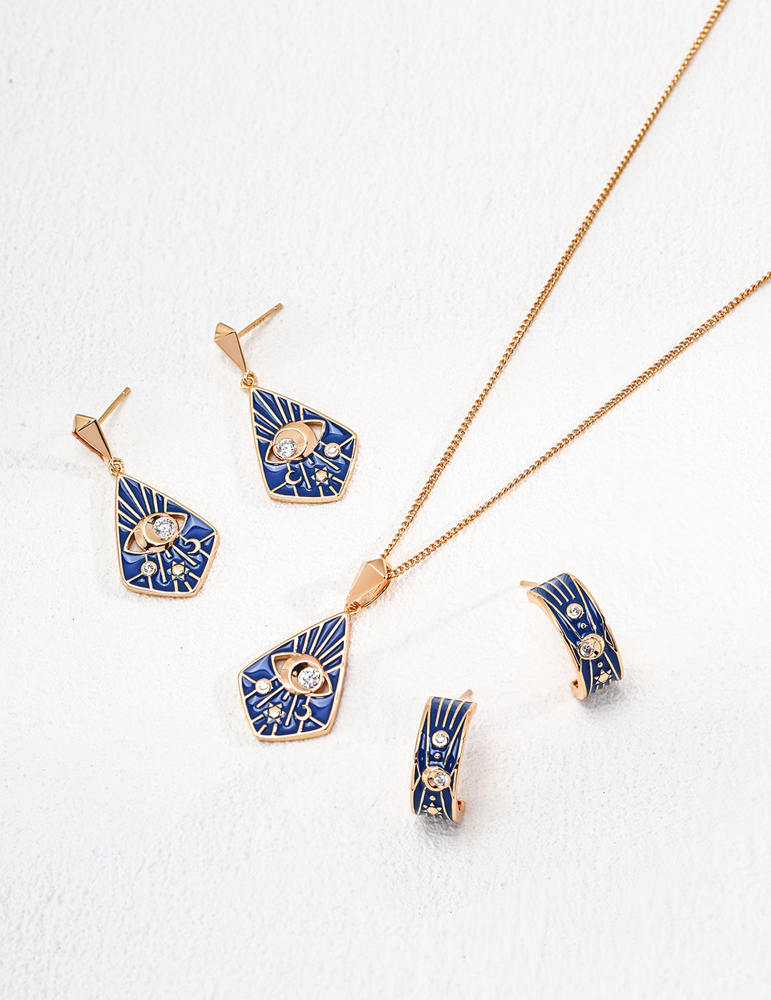 925 Sterling Silver Blue Enamel Cubic Zirconia Earrings in blue enamel and vintage gold, product view 9