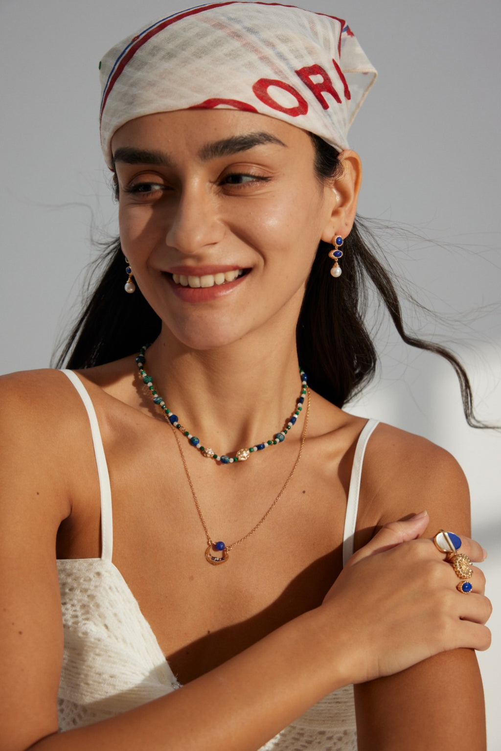 925 Sterling Silver Lapis Lazuli Half-Moon Pendant Necklace