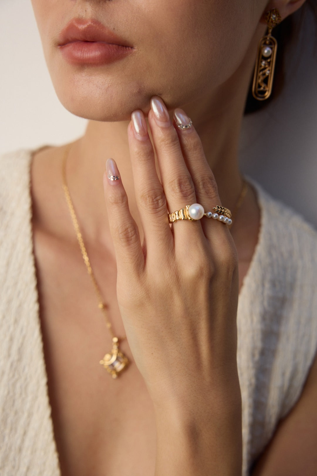925 Sterling Silver Faux Pearl Ring, product view 10
