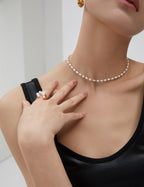 925 Sterling Silver Vintage Rice Pearl and Round Shell Bead Necklace, product view 11
