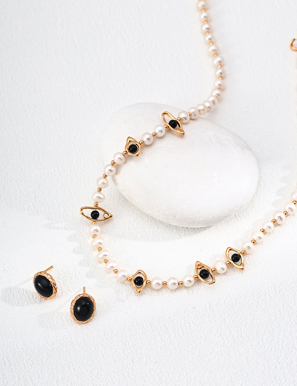 925 Sterling Silver Star Black Agate and Natural Pearl Necklace, product view 7