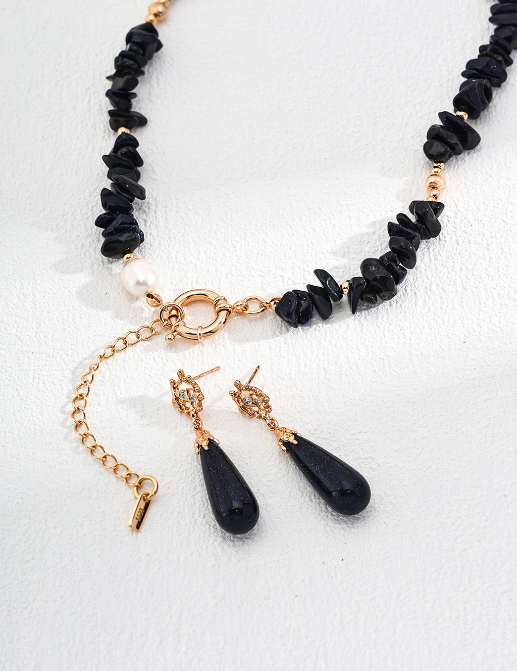 925 Sterling Silver Blue Sandstone and Natural Pearl Necklace, product view 12