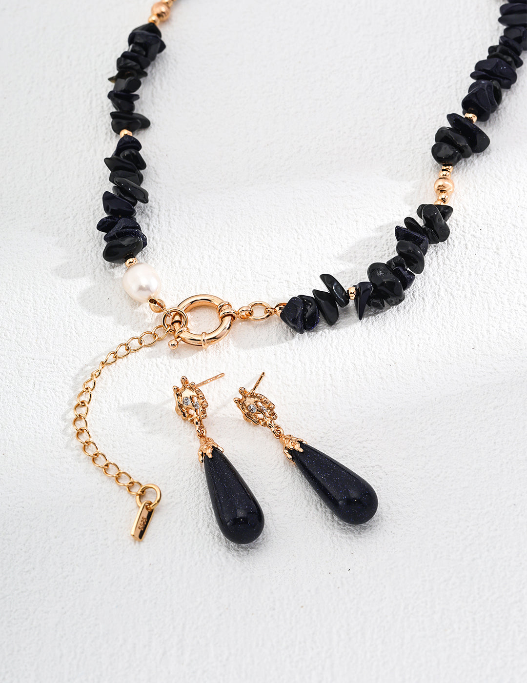 925 Sterling Silver Blue Sandstone and Natural Pearl Necklace, product view 12