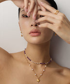 925 Sterling Silver Vintage Natural Pearl and Amethyst Necklace, product view 12