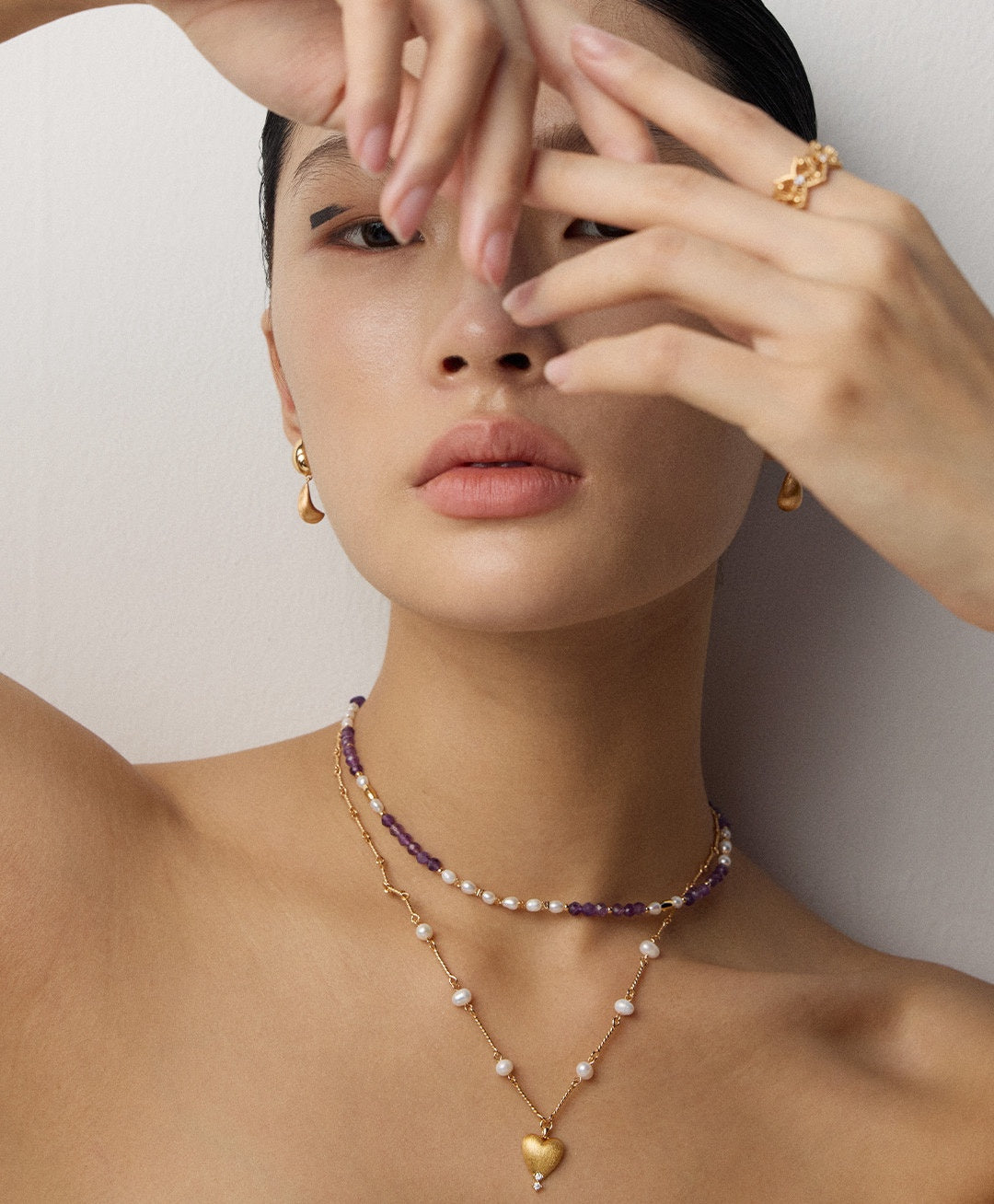 925 Sterling Silver Vintage Natural Pearl and Amethyst Necklace, product view 12