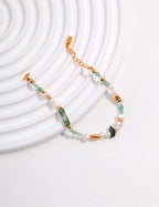 925 Sterling Silver Natural Pearl, Moss Agate and Green Strawberry Quartz Bracelet, product view 10