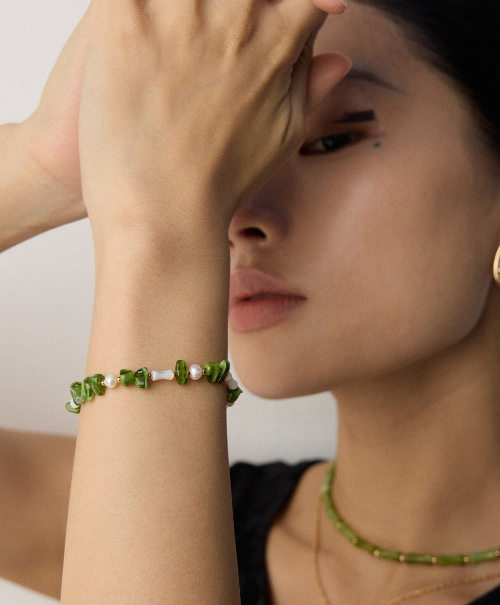 925 Sterling Silver Resin, Natural Pearl and Mother of Pearl Bracelet, product view 2
