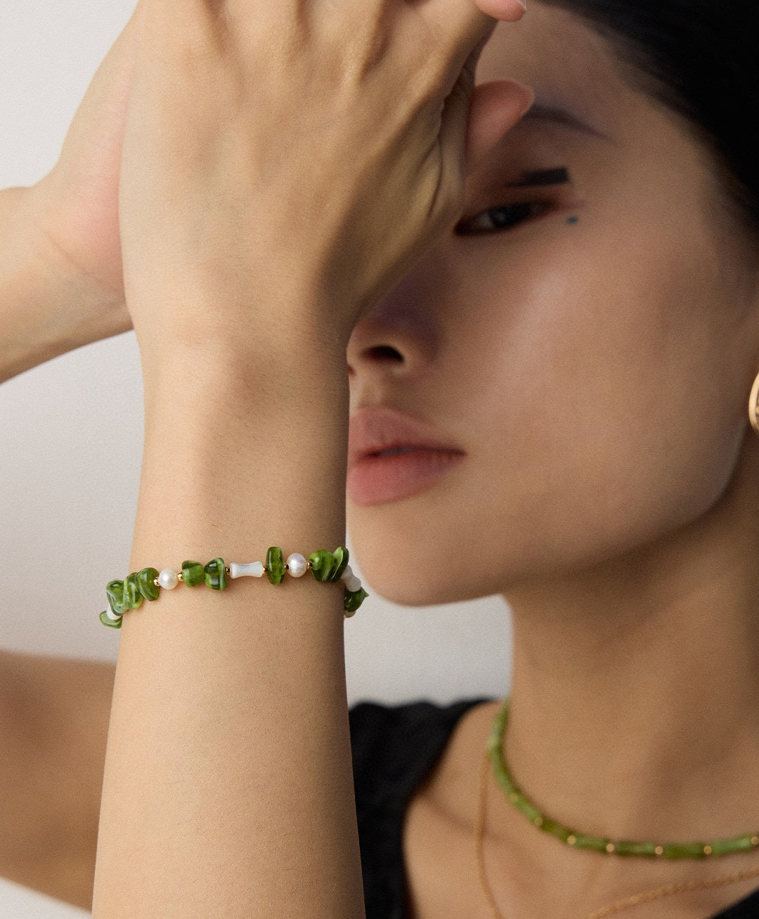 925 Sterling Silver Resin, Natural Pearl and Mother of Pearl Bracelet, product view 2
