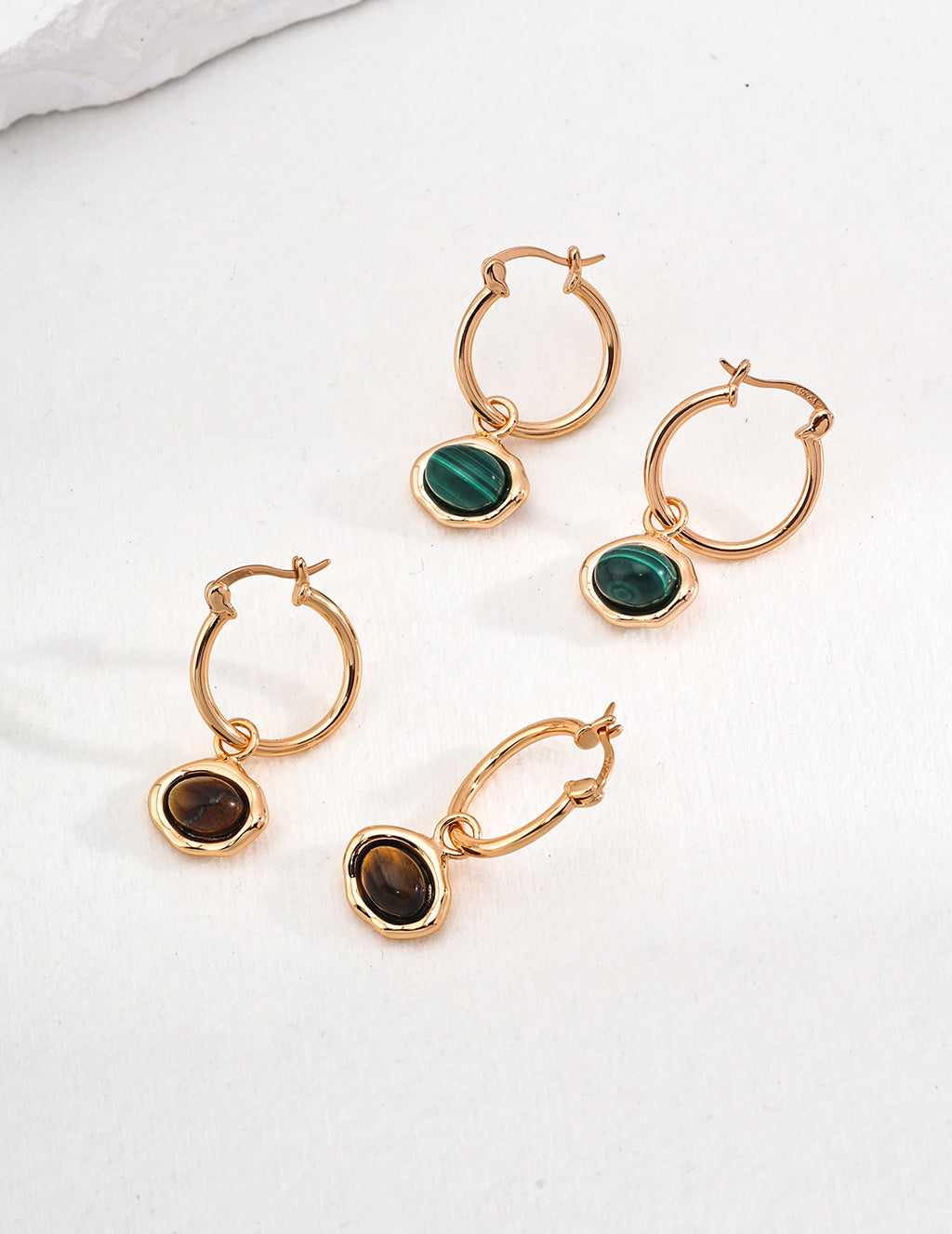 925 Sterling Silver Tiger’s Eye and Malachite Earrings, product view 13
