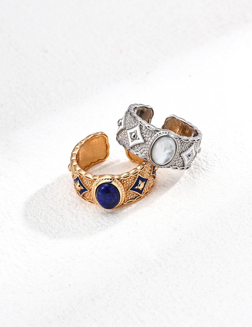 925 Sterling Silver Vintage Lapis Lazuli, Mother of Pearl and Blue Enamel Ring, product view 11
