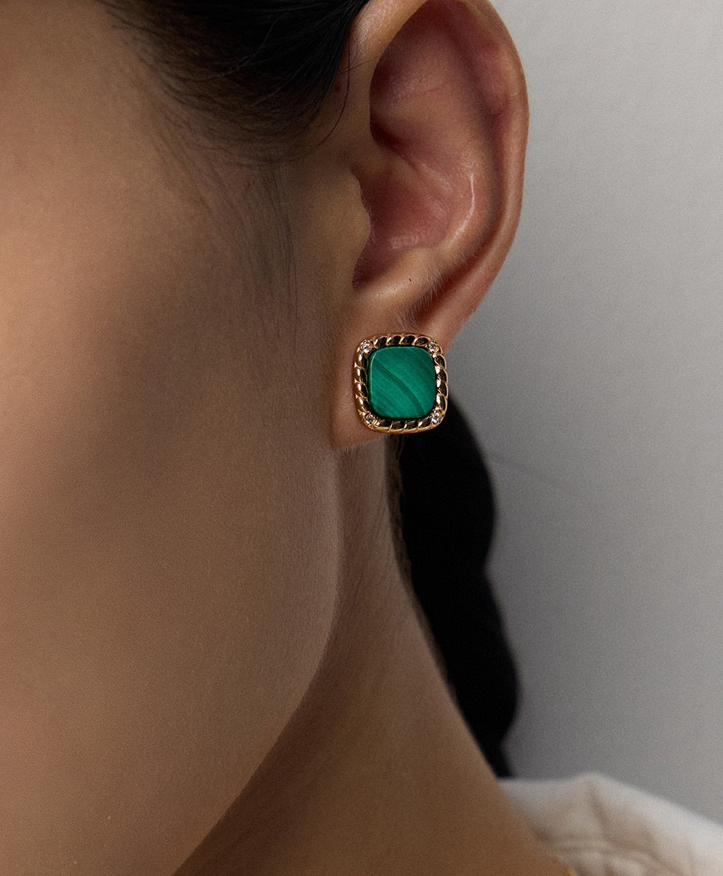 925 Sterling Silver Malachite and Cubic Zirconia Earrings, product view 12
