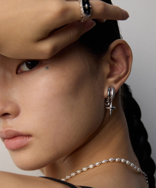 925 Sterling Silver Celestial Star Drop Earrings, product view 14