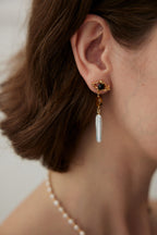 925 Sterling Silver Tiger’s Eye, Natural Pearl and Black Agate Earrings, product view 7