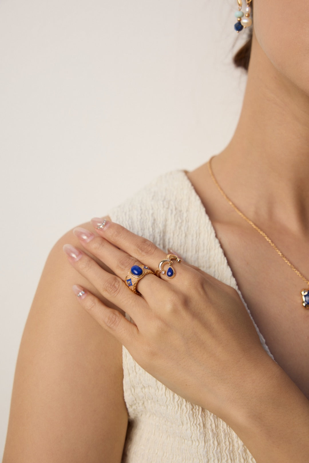 925 Sterling Silver Vintage Lapis Lazuli, Mother of Pearl and Blue Enamel Ring, product view 10