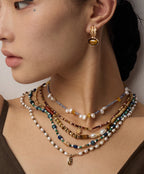 925 Sterling Silver Natural Pearl, Blue Dot Stone and Amber-Toned Bead Necklace, product view 4