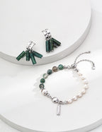 925 Sterling Silver Pearl Moss Agate Strawberry Quartz Bracelet, product view 7