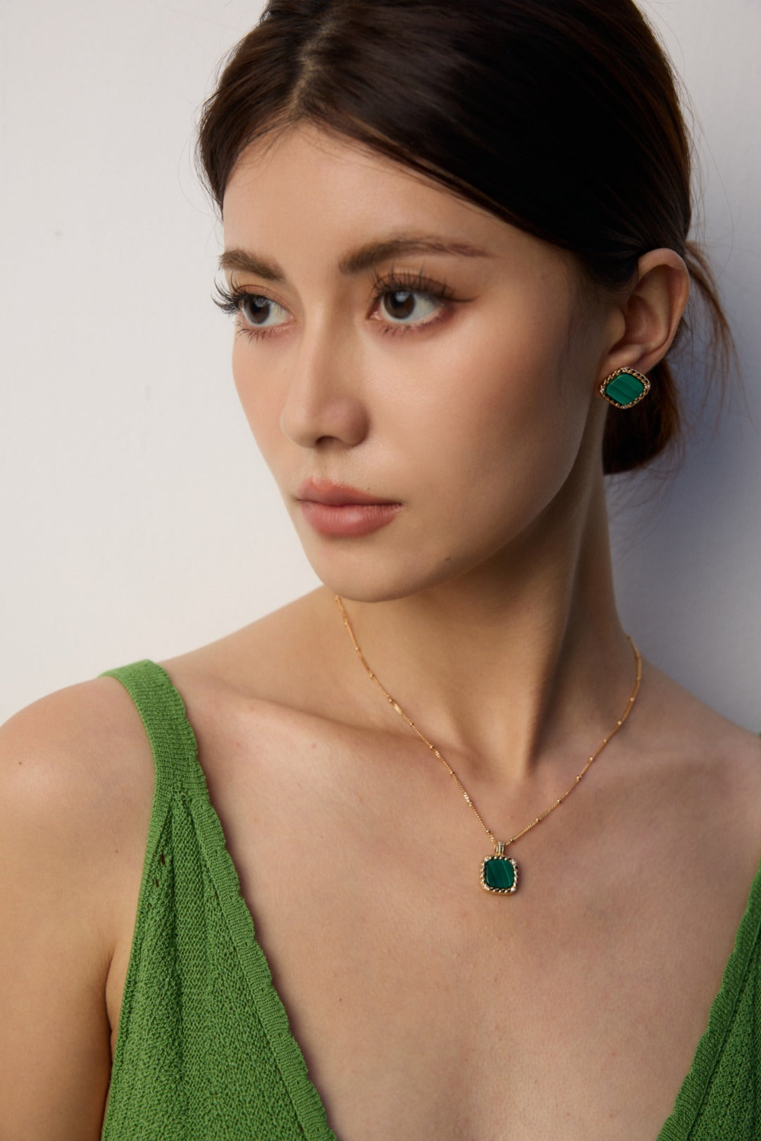 925 Sterling Silver Malachite and Cubic Zirconia Necklace, product view 10