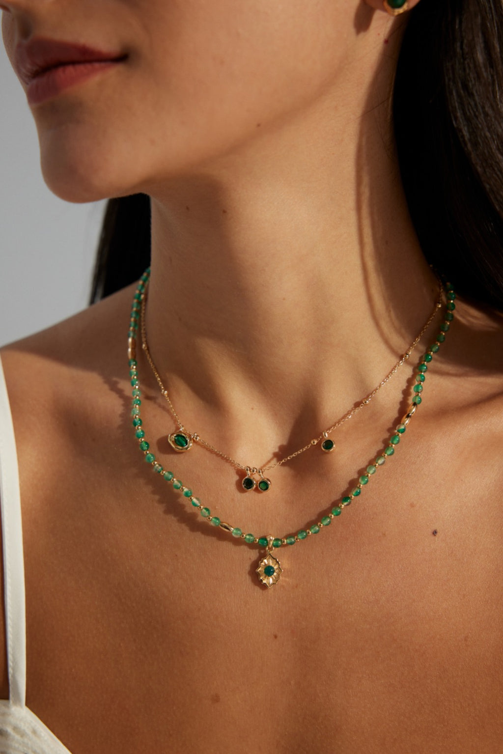 925 Sterling Silver Green Agate and Green Chalcedony Necklace, product view 10