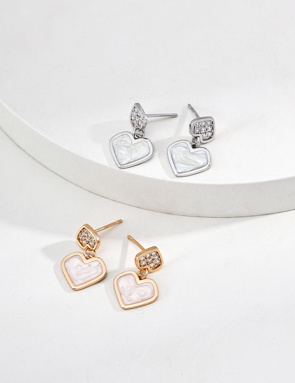 925 Sterling Silver Enamel and Cubic Zirconia Heart Pendant Ring