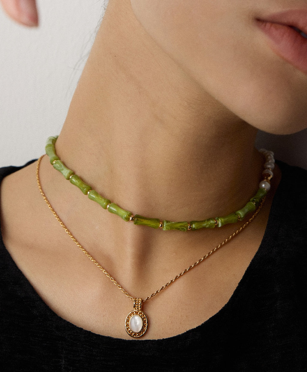 925 Sterling Silver Resin Stone and Natural Pearl Necklace, product view 10