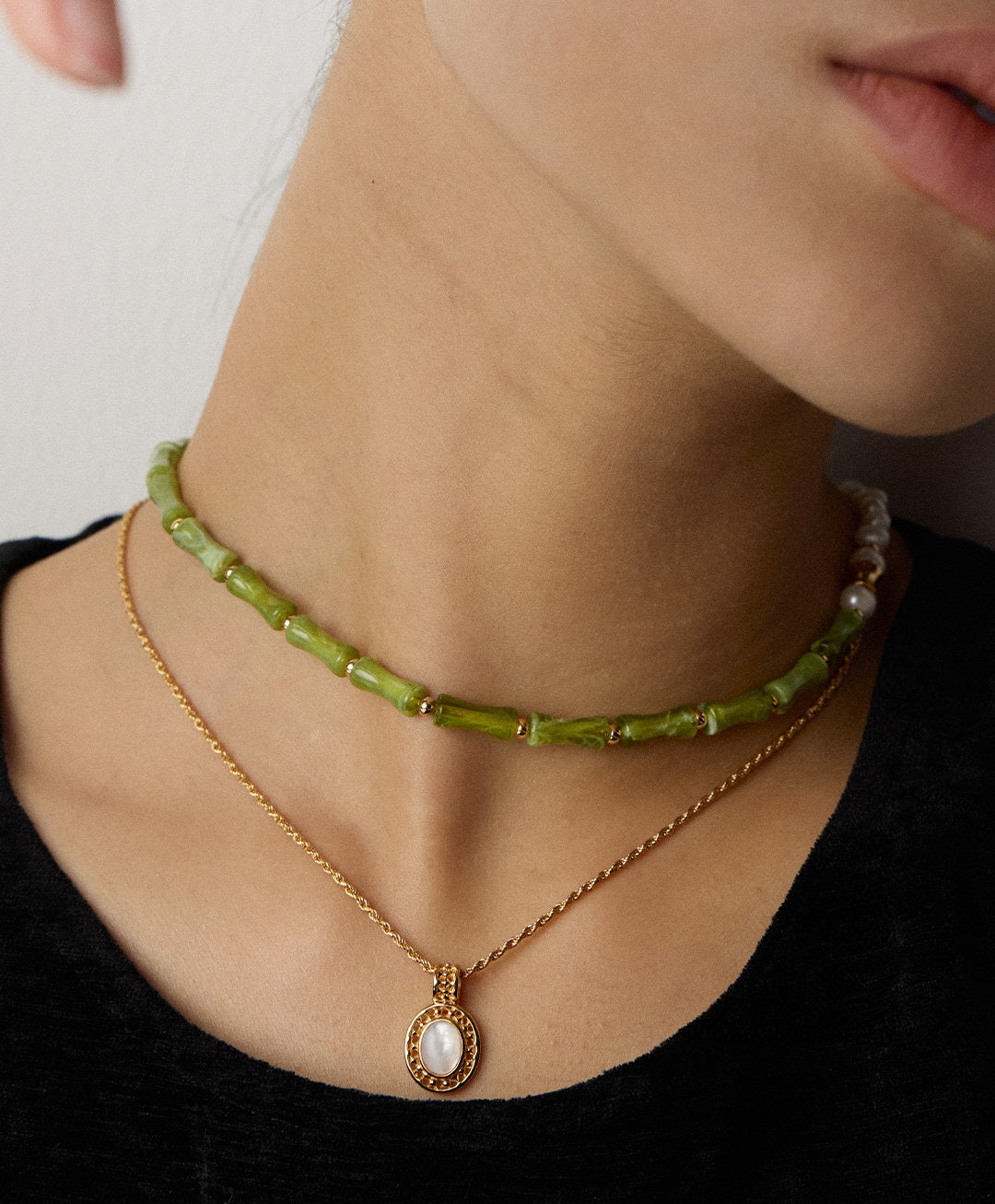 925 Sterling Silver Resin Stone and Natural Pearl Necklace, product view 10