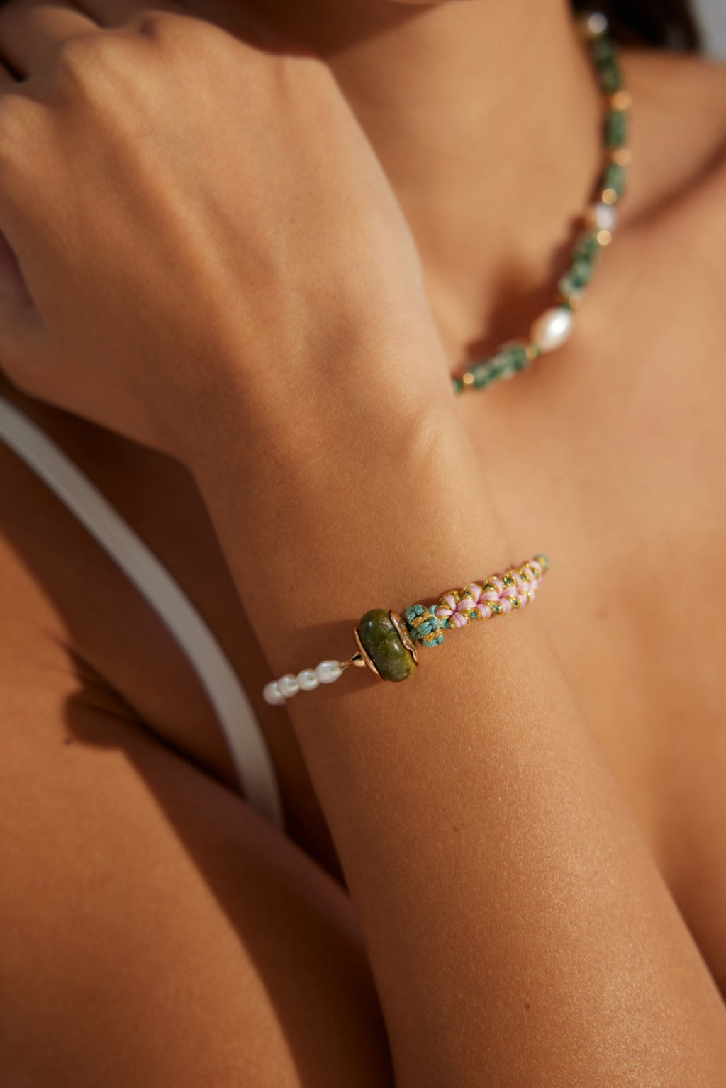 925 Sterling Silver Variscite and Natural Pearl Bracelet, product view 7