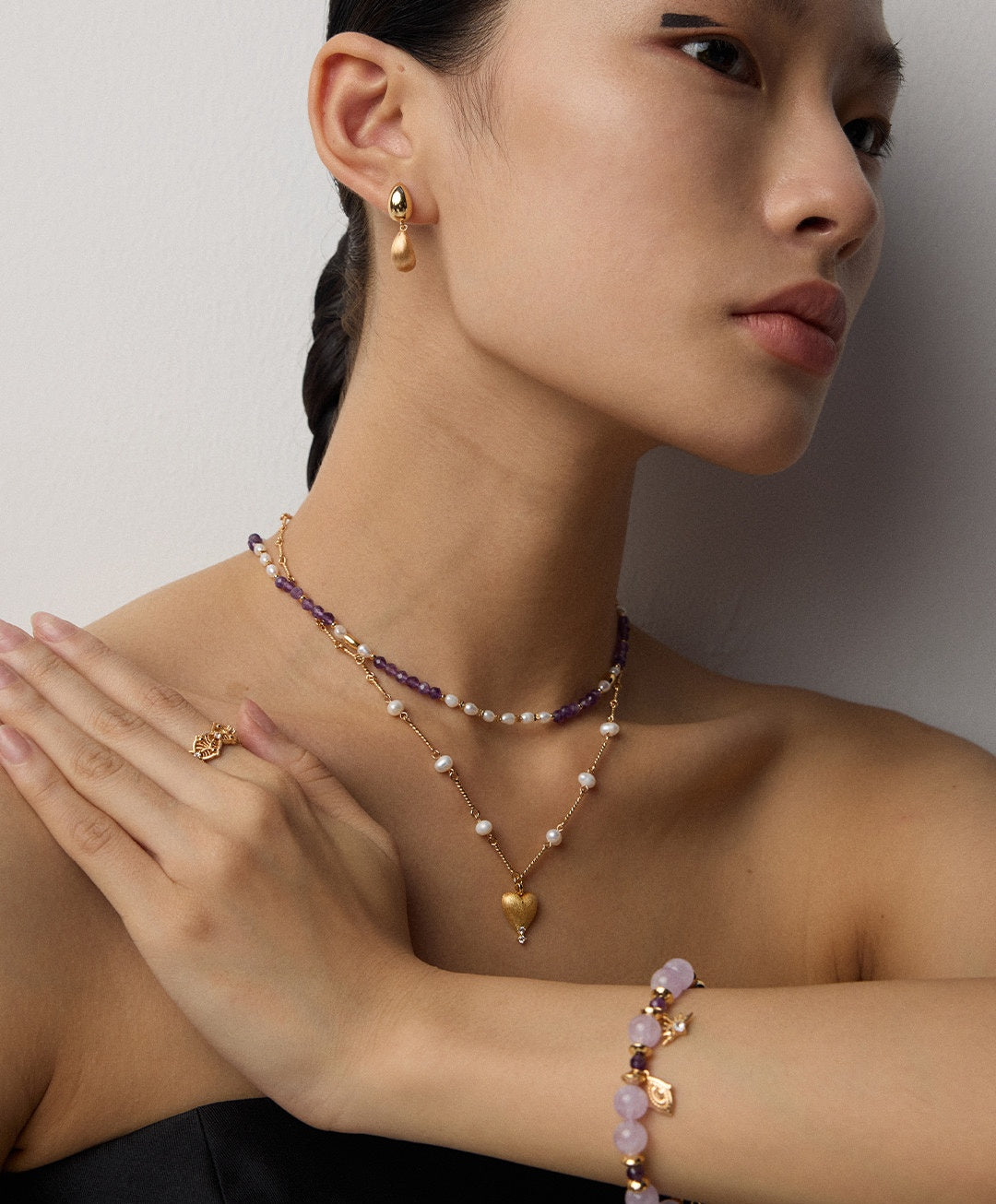 925 Sterling Silver Vintage Natural Pearl and Amethyst Necklace, product view 13