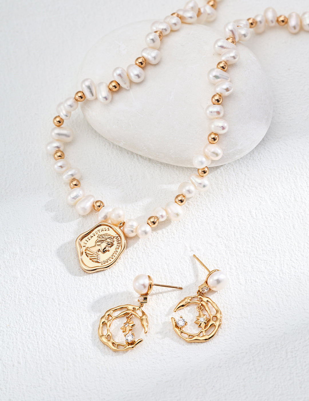 925 Sterling Silver Star Natural Pearl and Cubic Zirconia Earrings, product view 10