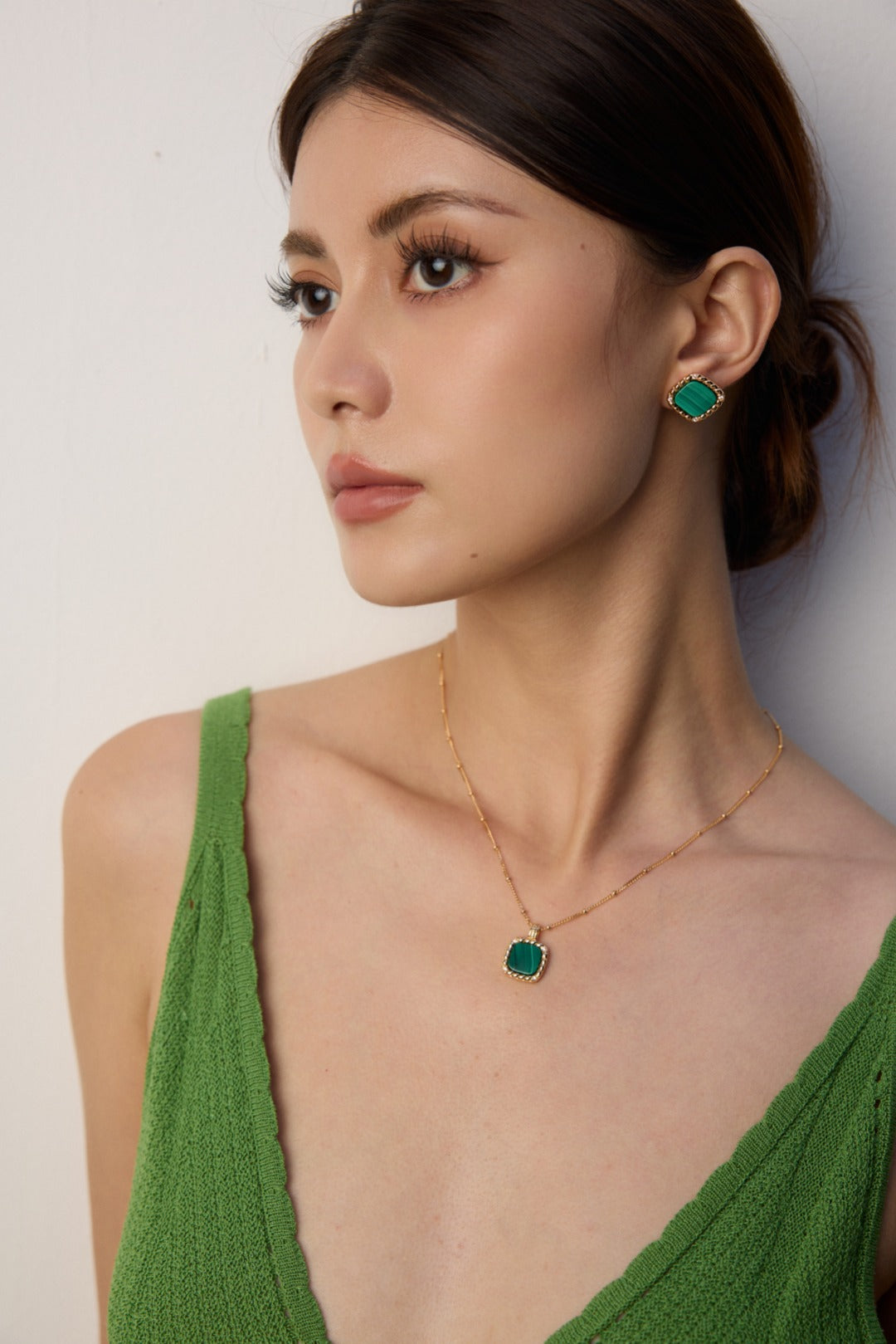 925 Sterling Silver Malachite and Cubic Zirconia Earrings, product view 8
