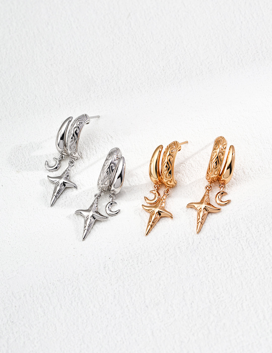 925 Sterling Silver Celestial Star Drop Earrings, product view 7