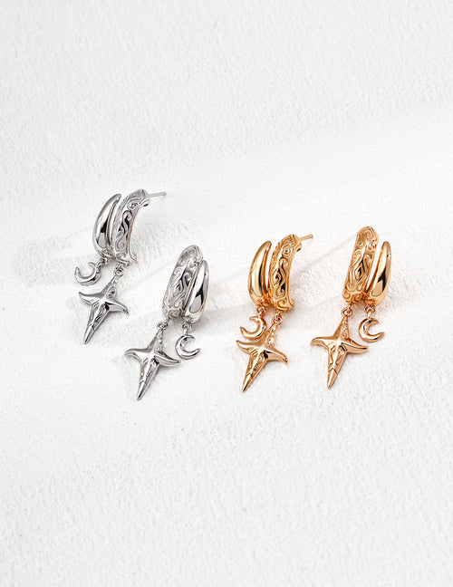 925 Sterling Silver Celestial Star Drop Earrings, product view 7