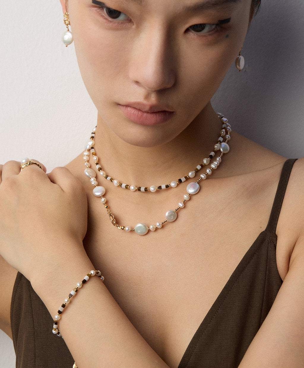 925 Sterling Silver Tiger’s Eye, Pearl and Mother of Pearl Bracelet