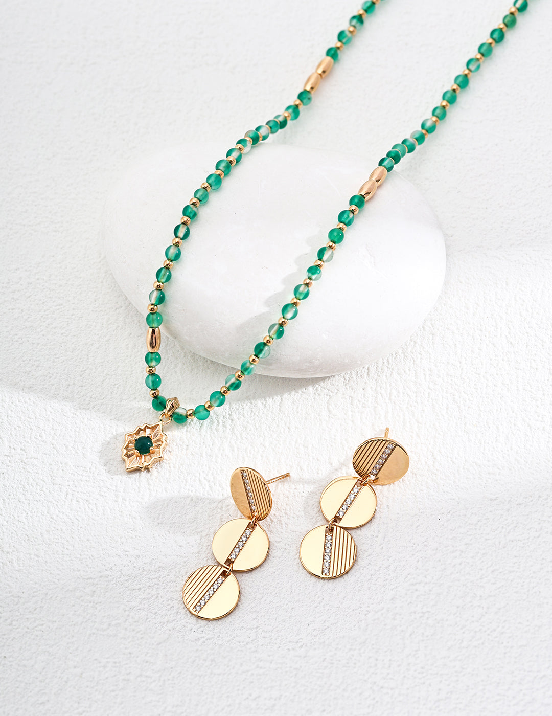 925 Sterling Silver Green Agate and Green Chalcedony Necklace, product view 7