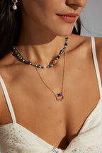 925 Sterling Silver Lapis Lazuli Half-Moon Pendant Necklace