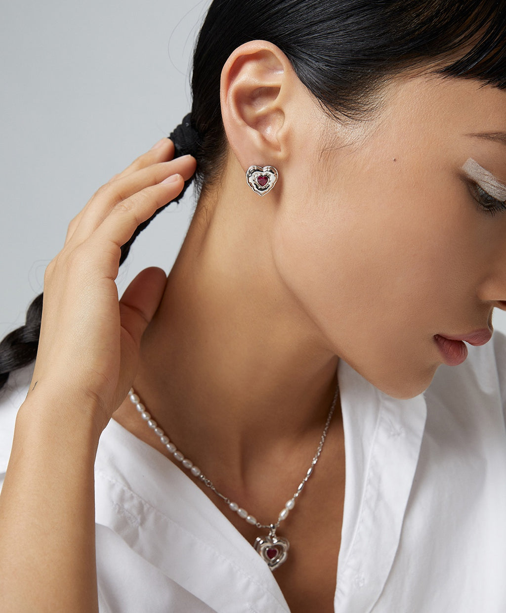 925 Sterling Silver Cubic Zirconia Heart Pendant Earrings
