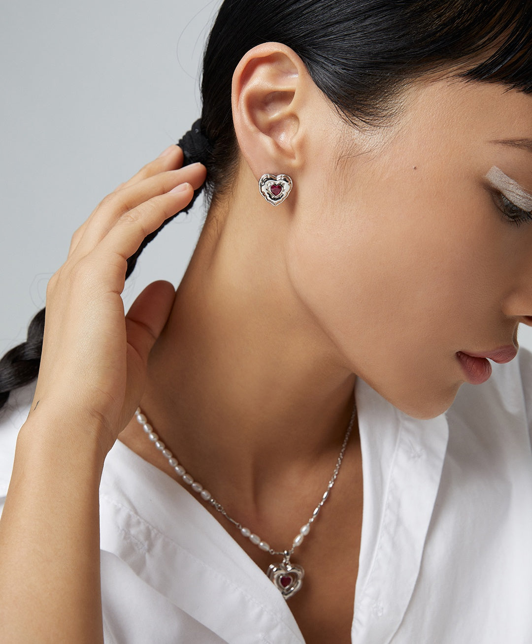 925 Sterling Silver Cubic Zirconia Heart Pendant Earrings