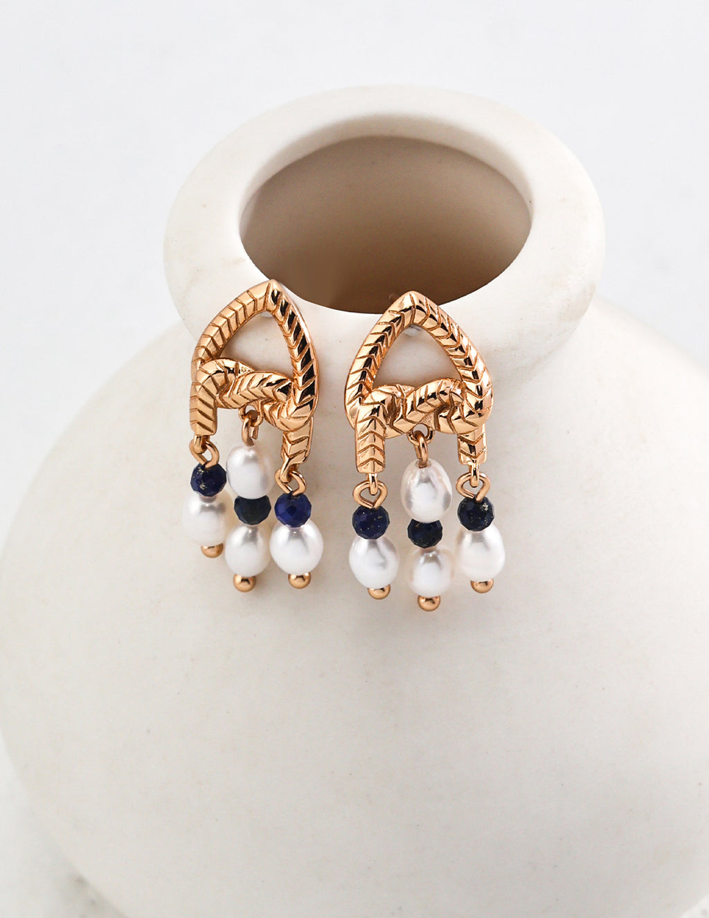 925 Sterling Silver Lapis Lazuli and Natural Pearl Earrings, additional product view