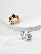 925 Sterling Silver Vintage Lapis Lazuli, Mother of Pearl and Blue Enamel Ring, product view 14