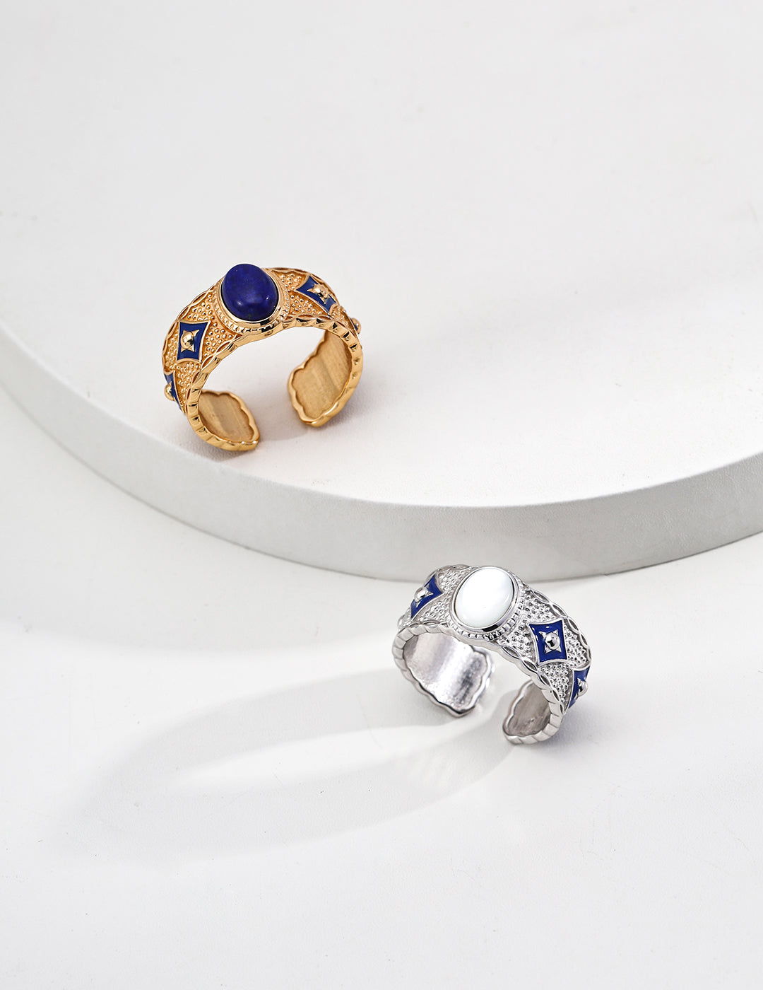925 Sterling Silver Vintage Lapis Lazuli, Mother of Pearl and Blue Enamel Ring, product view 14