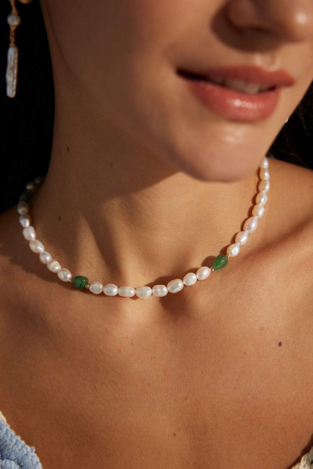 925 Sterling Silver Pearl and Jasper Natural Stone Necklace